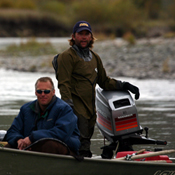 Science Team on a jet boat in Mongolia